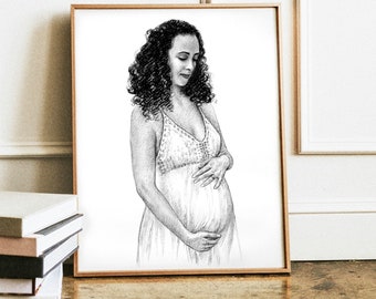 Gift for expectant Mother Mom Personalized Baby shower gift Pregnancy Portrait Pregnancy Announcement Pregnant mom gift Maternity gift Art