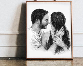 6 months anniversary gift boyfriend, Charcoal drawing from photo, six month anniversary, 6 Month Anniversary Gift for Him 1 year dating gift