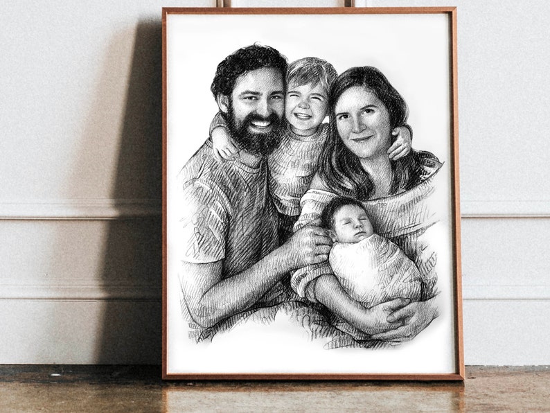 Custom family portrait-Family portrait Custom-Family portrait-Custom portrait-Family portrait illustration-Personalized Art-Valentines day image 4