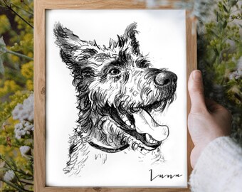 Custom Dog Portrait Sketch From Photo, Personalised Pet Sketch, Custom dog sketch, Dog Owner Gift, Pet Memorial Gift, Pet Loss Gift, Dog Art