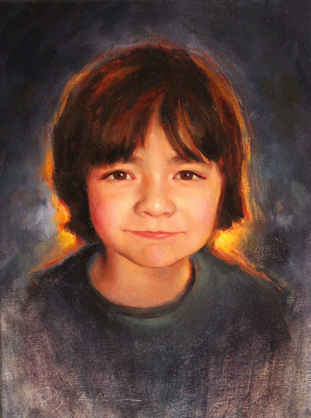 Personalized Gift Children Custom Portrait Kids Oil Canvas Painting Art