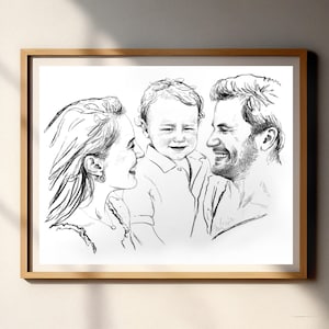 Anpassat familjeporträtt från foto, Handritat porträtt, Anpassad kolskiss, Gåva till mor- och farföräldrar, Fars dag-present, Mors dag-present