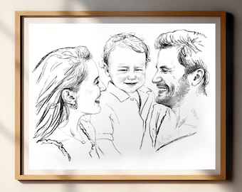 Custom family portrait from photo, Hand drawn portrait, Custom charcoal sketch, Gift for Grandparents, Father&#39;s Day gift, Mother&#39;s Day gift