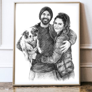 Custom Portrait of couple Custom couple illustration- Personalized portrait- Family portrait with pets- Wedding gift- Wedding portrait