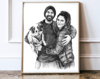 Ritratto di coppia personalizzato Illustrazione di coppia personalizzata- Ritratto personalizzato- Ritratto di famiglia con animali domestici- Regalo di nozze- Ritratto di matrimonio