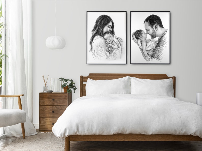 Blyertsteckning, Anpassad teckning, Anpassad skiss från foto, Personlig porträttskiss Alla hjärtans dag-present till henne, till honom, Foto att skissa bild 8