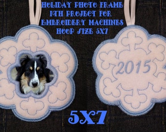 ITH Ornament Snowflake Design - In The Hoop Embroidery ITH Designs ITH Ornaments -Digitized by Hand Snowflake Frame for 5x7 hoops