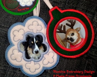 ITH Machine Embroidery Holiday ITH Ornaments - In The Hoop Embroidery Design Photo Frame Ornaments -Digitized by Hand 2 styles for 5x7 hoops