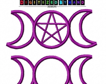 Pagan Machine Embroidery Design - Religious Triple Moon Goddess Machine Embroidery Design -Digitized by Hand for 4x4 Hoops - 2 Designs