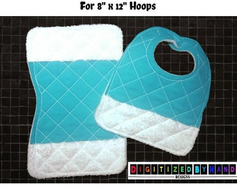 En el juego de tela de babero y eructo de aro - Diseño de bordado de máquina ITH - para aros de 12 "x 8" - Juego acolchado de diamantes