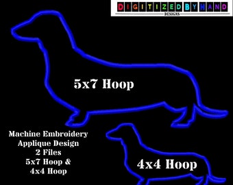 Dachshund Dog Applique Design - Applique Machine Embroidery Design on Etsy - Digitized by Hand 2 applique sizes