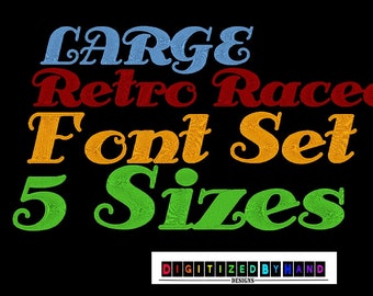 Machine Embroidery Fonts - Retro Embroidery Font - 5 Sizes Font Set - Racecar Embroidery Font - retro vintage style machine embroidery font
