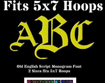 Embroidery Font Monogram - Old English Script - Machine Embroidery Fonts - Satin Stitch for 5x7 hoop