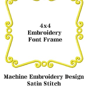 May include: A yellow 4x4 embroidery font frame with a satin stitch. The text "DIGITIZED BY HAND DESIGNS" is at the bottom of the frame.