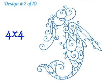 Mermaid Redwork Embroidery Design 2 of 10 - Curly Mermaid Embroidery Design - Swirly Mermaid - Redwork Set 4x4 - pes jef exp vip vps dst hus