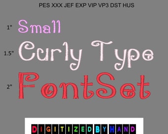 Machine Embroidery Fonts - Small Curly Font - 3 Sizes Font Set - Curly Embroidery Font - Swirly Embroidery Font