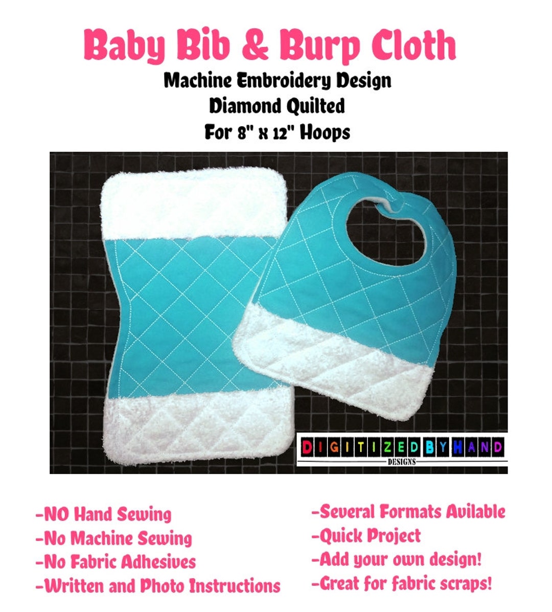 In the Hoop Baby Bib and Burp Cloth Set ITH Machine Embroidery Design