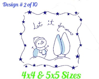 Winter Redwork Embroidery Design 2 of 10 - Winter Holiday Quilt Embroidery Design -Redwork 4x4 and 5x7 -pes jef exp vip vps dst hus