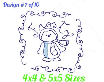 Winter Redwork Embroidery Design 7 of 10 - Winter Holiday Quilt Embroidery Design -Redwork 4x4 and 5x7 -pes jef exp vip vps dst hus
