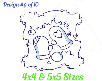 Winter Redwork Embroidery Design 6 of 10 - Winter Holiday Quilt Embroidery Design -Redwork 4x4 and 5x7 -pes jef exp vip vps dst hus