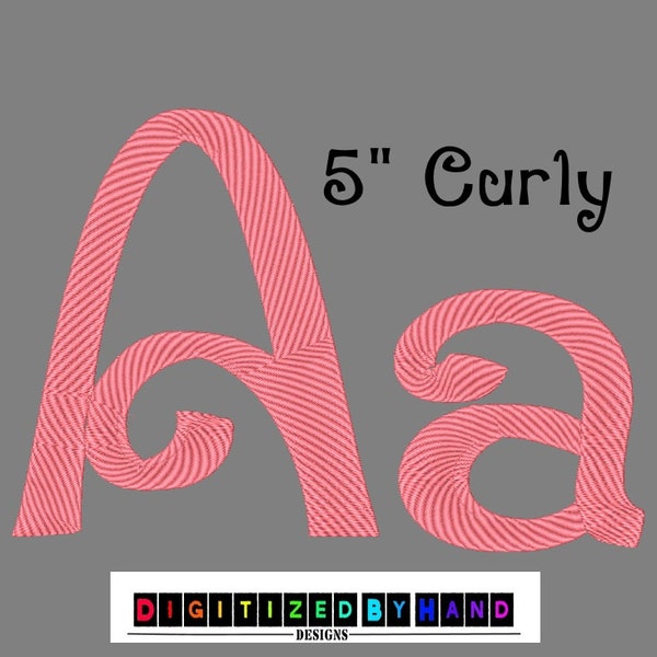 Machine Embroidery Fonts - Large Curly Font - 1 Size Font - Curly Embroidery Font - Swirly Embroidery Font