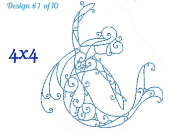 Mermaid Redwork Embroidery Design 1 of 10 - Curly Mermaid Embroidery Design - Swirly Mermaid - Redwork Set 4x4 - pes jef exp vip vps dst hus