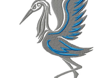Oriental Crane Bird Machine Embroidery Design on Etsy - Digitized by Hand - Bird embroidery designs- 5 by 7 embroidery designs