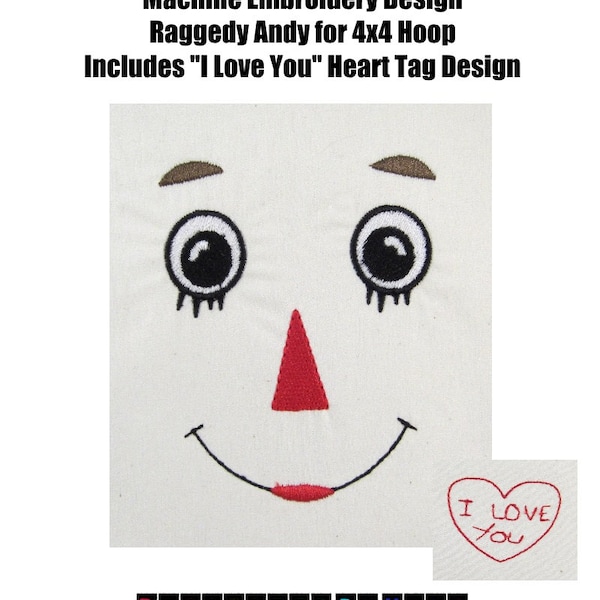 INSTANT DOWNLOAD Raggedy Andy Face Redwork Machine Embroidery Designs - Fits 4x4 Raggedy Ann & Andy