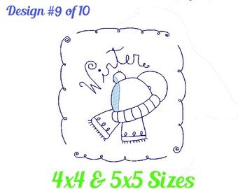 Winter Redwork Embroidery Design 9 of 10 - Winter Holiday Quilt Embroidery Design -Redwork 4x4 and 5x7 -pes jef exp vip vps dst hus