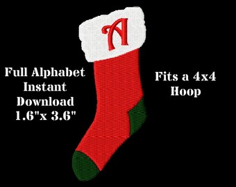 Christmas Stocking Alphabet -Holiday Monogram Machine Embroidery Design -Digitized by Hand 26 Letter Files on Stocking