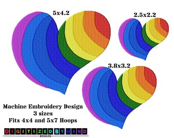 Machine Embroidery Heart - LGBTQIA Machine Embroidery Design -Digitized by Hand 3 sizes - Rainbow Pride