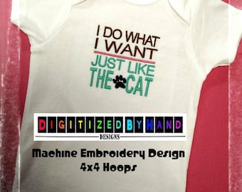 Machine Embroidery Design - Onesie Machine Emboridery Design - Cat Embroidery Design - 4x4 Hoop