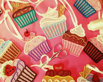 FSL Ornament Design Set - 10 ITH Free Standing Lace Designs - Cupcake ornaments Machine Embroidery Design Pattern