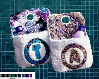 ITH Monogram Hanging Poket Washcloth Set -In The Hoop Embroidery Design projects - 5x7 Hoops- ITH Gift Idea
