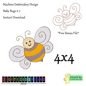 以下が含まれることがあります： 黄色と灰色のストライプの漫画の蜂の機械刺繍デザイン、4x4インチ。デザインはすぐにダウンロードでき、無料のボーナスファイルが含まれています。