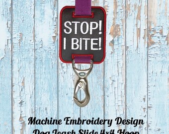 In the Hoop Dog Leash Slide - Marine Vinyl Dog Embroidery Design - ITH Machine Embroidery Design project for 4x4Hoops - Stop I Bite