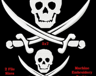 Pirate Skull and Sword Machine Embroidery Design - Machine Embroidery Designs on Etsy -Digitized by Hand 2 sizes for 4x4 or 5x7 hoops