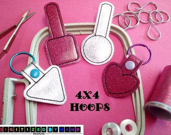 In the Hoop Key Fob Set -In The Hoop Embroidery Design project for 4x4 Hoops- Blank ITH Key Fob set