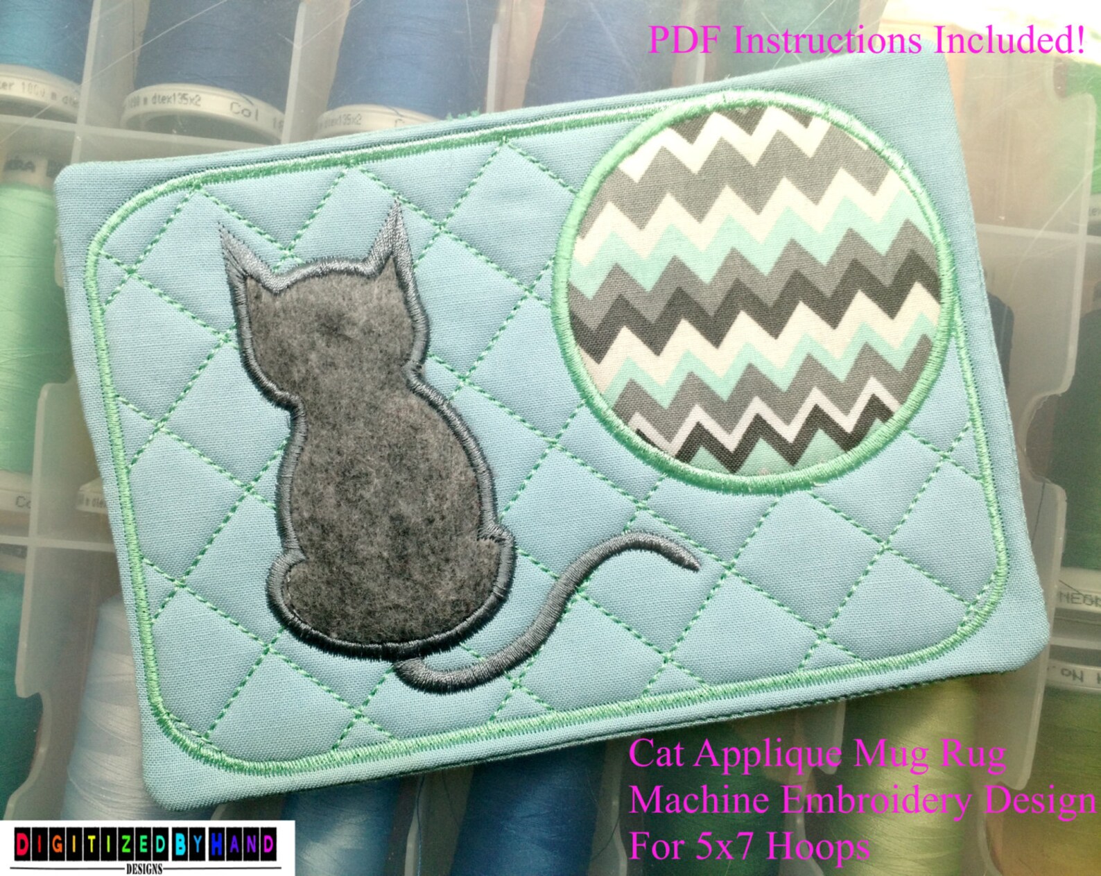 ITH Mug Rug Cat Applique Design - Kitten Embroidery Design in the Hoop ...