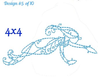 Mermaid Redwork Embroidery Design 5 of 10 - Curly Mermaid Embroidery Design - Swirly Mermaid - Redwork Set 4x4 - pes jef exp vip vps dst hus