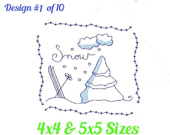 Winter Redwork Embroidery Design 1 of 10 - Winter Holiday Quilt Embroidery Design -Redwork 4x4 and 5x7 -pes jef exp vip vps dst hus