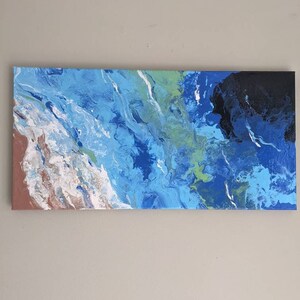 Ocean Acrylic Pour 12&quot; x 24&quot; Canvas