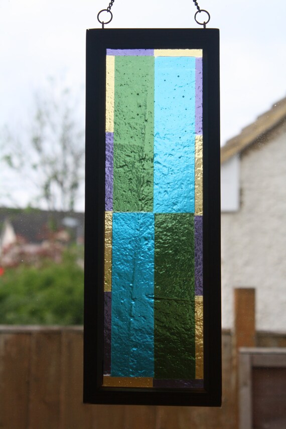 Framed fused glass hanging window panel handmade by kingfisher Etsy