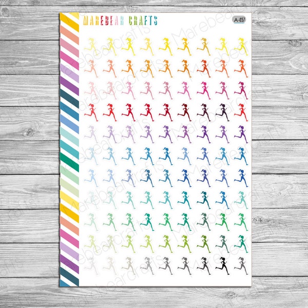 Multicolor Running Exercise Girl Silhouette Planner Stickers