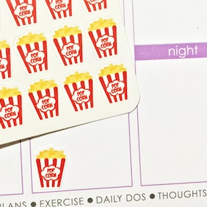 36 Popcorn / Movie Night Stickers! Perfect for your Erin Condren Life Planner, Filofax, Plum Paper & other planner or scrapbooking!