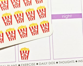 36 Popcorn / Movie Night Stickers! Perfect for your Erin Condren Life Planner, Filofax, Plum Paper & other planner or scrapbooking!