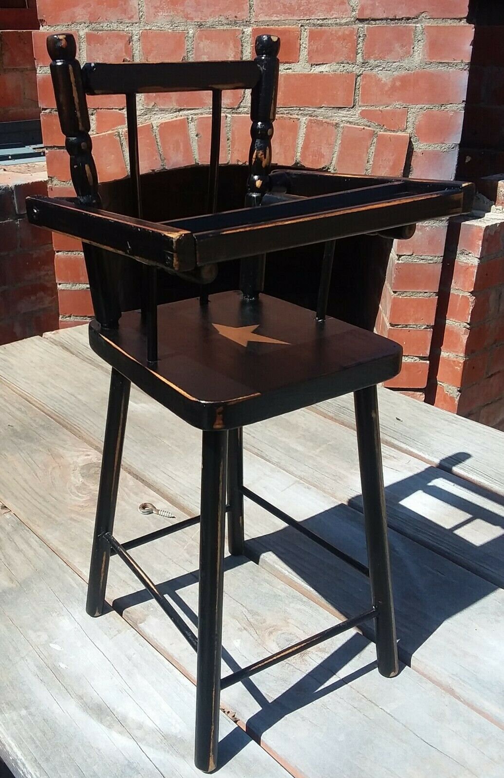 18 Vintage wood doll high chair w/ tray painted black Etsy