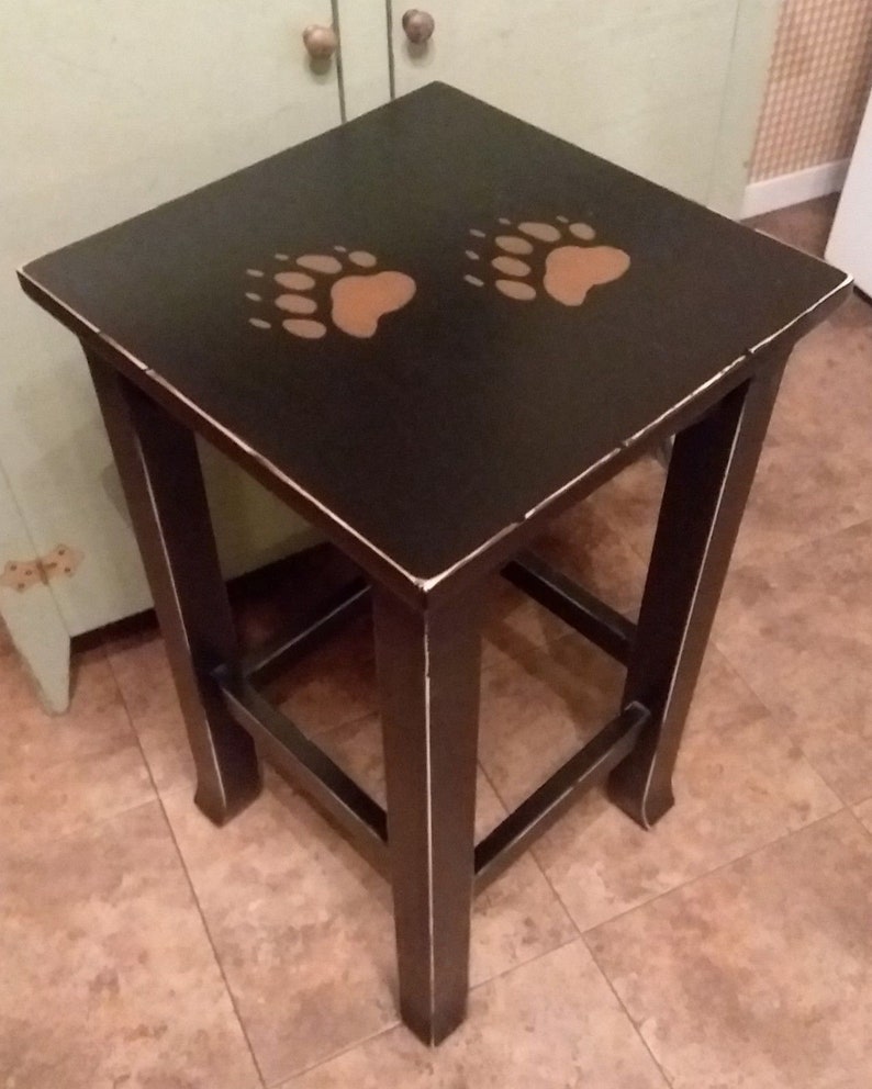 Lodge Log Cabin Rustic Black Bear Paw Print End Table Night Etsy