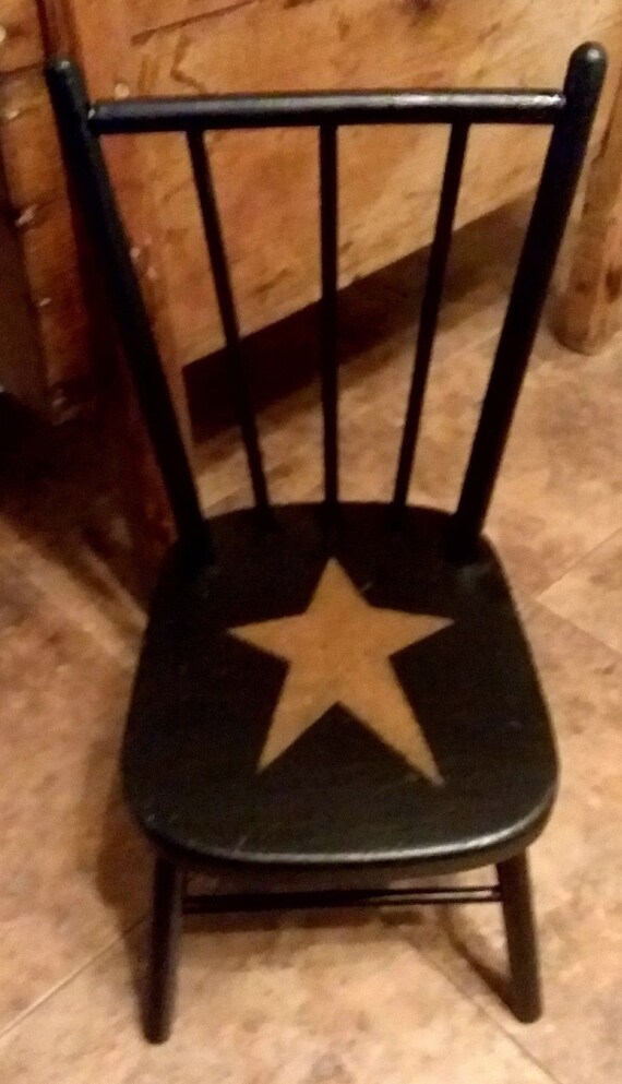 Vintage Wood Spindle High Back Doll Chair Black Tan Image 0
