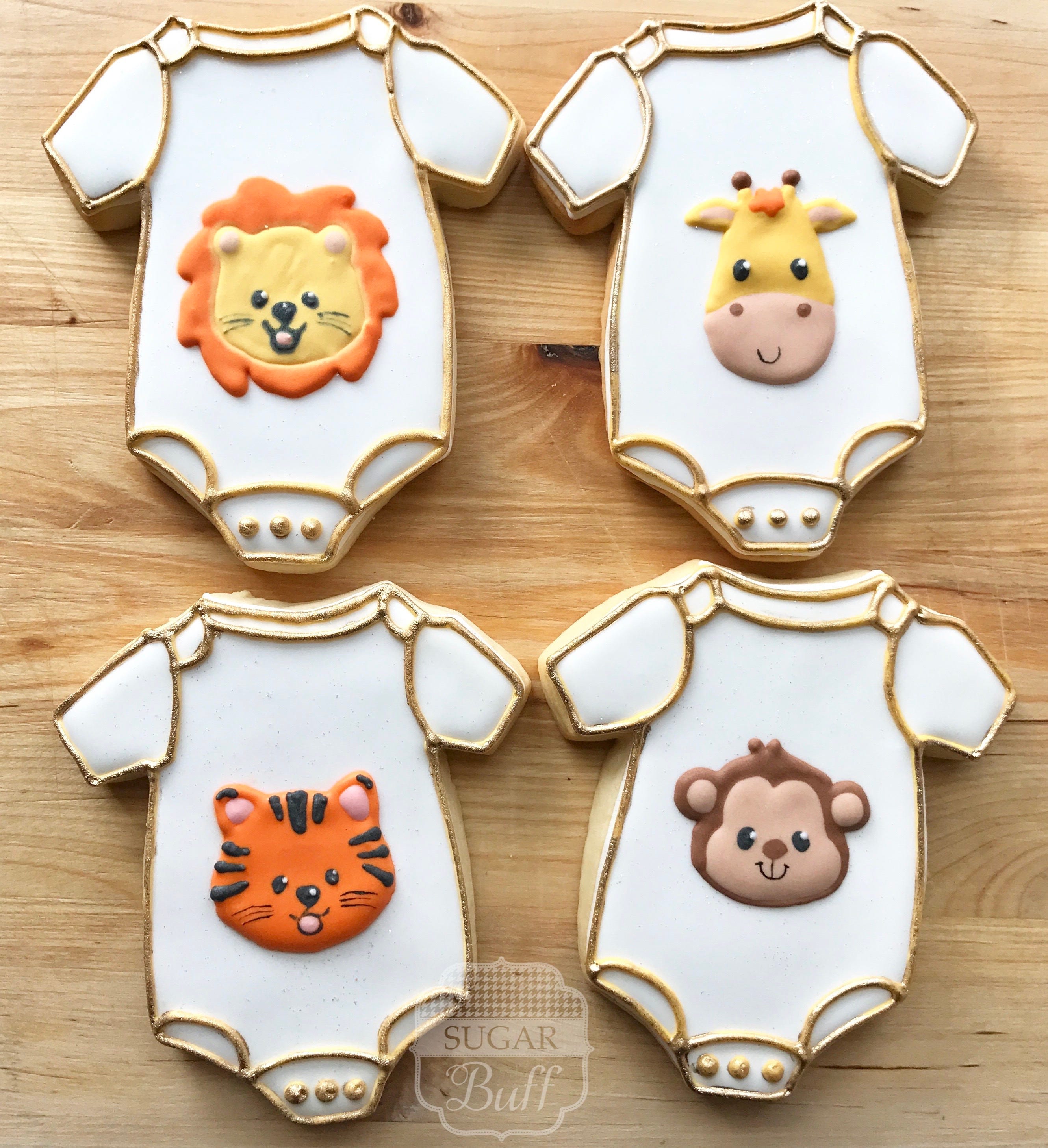 Baby Onesie Decorated Cookies One Dozen Safari Animal Baby Etsy
